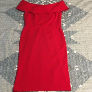 Calvin Klein off-shoulder red dress